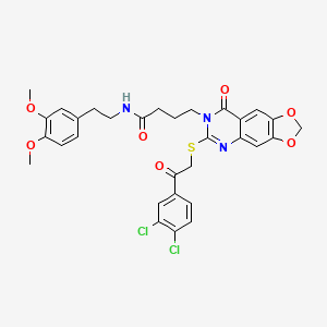 4-(6-((2-(3,4-dichlorophenyl)-2-oxoethyl)thio)-8-oxo-[1,3]dioxolo[4,5-g]quinazolin-7(8H)-yl)-N-(3,4-dimethoxyphenethyl)butanamide