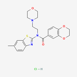 molecular formula C23H26ClN3O4S B2492618 N-(6-METHYL-1,3-BENZOTHIAZOL-2-YL)-N-[2-(MORPHOLIN-4-YL)ETHYL]-2,3-DIHYDRO-1,4-BENZODIOXINE-6-CARBOXAMIDE HYDROCHLORIDE CAS No. 1216687-55-6