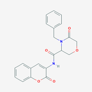 molecular formula C21H18N2O5 B2492628 4-benzyl-5-oxo-N-(2-oxo-2H-chromen-3-yl)morpholine-3-carboxamide CAS No. 1351582-46-1
