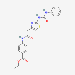 molecular formula C21H20N4O4S B2492635 ethyl 4-(2-{2-[(phenylcarbamoyl)amino]-1,3-thiazol-4-yl}acetamido)benzoate CAS No. 946224-27-7