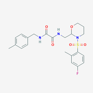 molecular formula C22H26FN3O5S B2492685 N-{[3-(4-fluoro-2-methylbenzenesulfonyl)-1,3-oxazinan-2-yl]methyl}-N'-[(4-methylphenyl)methyl]ethanediamide CAS No. 872987-01-4