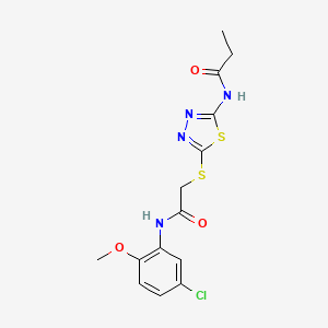 molecular formula C14H15ClN4O3S2 B2492688 N-[5-({[(5-chloro-2-methoxyphenyl)carbamoyl]methyl}sulfanyl)-1,3,4-thiadiazol-2-yl]propanamide CAS No. 868974-46-3