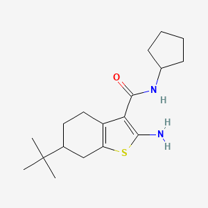molecular formula C18H28N2OS B2492721 2-amino-6-tert-butyl-N-cyclopentyl-4,5,6,7-tetrahydro-1-benzothiophene-3-carboxamide CAS No. 590356-78-8