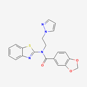 molecular formula C20H16N4O3S B2492783 N-(1,3-benzothiazol-2-yl)-N-[2-(1H-pyrazol-1-yl)ethyl]-2H-1,3-benzodioxole-5-carboxamide CAS No. 1170452-31-9