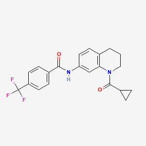 molecular formula C21H19F3N2O2 B2492801 N-(1-cyclopropanecarbonyl-1,2,3,4-tetrahydroquinolin-7-yl)-4-(trifluoromethyl)benzamide CAS No. 946367-06-2