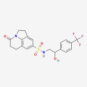molecular formula C20H19F3N2O4S B2492882 N-{2-hydroxy-2-[4-(trifluoromethyl)phenyl]ethyl}-11-oxo-1-azatricyclo[6.3.1.0^{4,12}]dodeca-4(12),5,7-triene-6-sulfonamide CAS No. 1788830-83-0