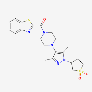 molecular formula C21H25N5O3S2 B2492963 benzo[d]thiazol-2-yl(4-(1-(1,1-dioxidotetrahydrothiophen-3-yl)-3,5-dimethyl-1H-pyrazol-4-yl)piperazin-1-yl)methanone CAS No. 1251576-53-0