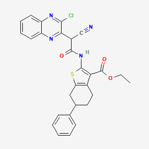 B2492985 Ethyl 2-[[2-(3-chloroquinoxalin-2-yl)-2-cyanoacetyl]amino]-6-phenyl-4,5,6,7-tetrahydro-1-benzothiophene-3-carboxylate CAS No. 723332-08-9