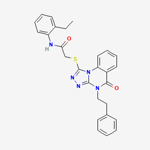 molecular formula C27H25N5O2S B2492991 N-(2-ethylphenyl)-2-((5-oxo-4-phenethyl-4,5-dihydro-[1,2,4]triazolo[4,3-a]quinazolin-1-yl)thio)acetamide CAS No. 1110980-33-0