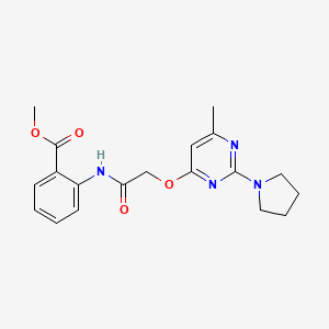 molecular formula C19H22N4O4 B2493018 Methyl 2-(2-((6-methyl-2-(pyrrolidin-1-yl)pyrimidin-4-yl)oxy)acetamido)benzoate CAS No. 1031961-91-7