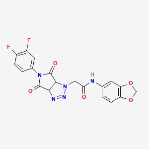 molecular formula C19H13F2N5O5 B2493039 N-(2H-1,3-benzodioxol-5-yl)-2-[5-(3,4-difluorophenyl)-4,6-dioxo-1H,3aH,4H,5H,6H,6aH-pyrrolo[3,4-d][1,2,3]triazol-1-yl]acetamide CAS No. 1052609-32-1