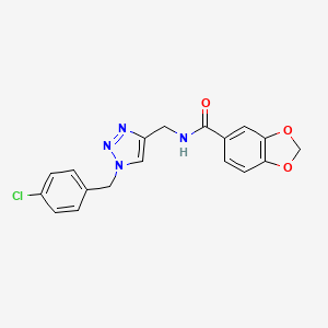 molecular formula C18H15ClN4O3 B2493057 N-({1-[(4-chlorophenyl)methyl]-1H-1,2,3-triazol-4-yl}methyl)-2H-1,3-benzodioxole-5-carboxamide CAS No. 2380060-98-8
