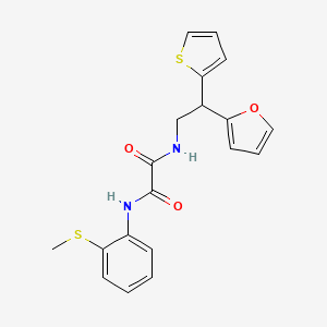 molecular formula C19H18N2O3S2 B2493077 N-[2-(furan-2-yl)-2-(thiophen-2-yl)ethyl]-N'-[2-(methylsulfanyl)phenyl]ethanediamide CAS No. 2097858-38-1