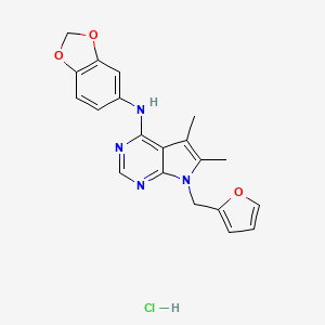 molecular formula C20H19ClN4O3 B2493082 N-(2H-1,3-benzodioxol-5-yl)-7-[(furan-2-yl)methyl]-5,6-dimethyl-7H-pyrrolo[2,3-d]pyrimidin-4-amine hydrochloride CAS No. 1216928-50-5