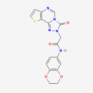 molecular formula C17H13N5O4S B2493103 N-(2,3-dihydro-1,4-benzodioxin-6-yl)-2-{5-oxo-12-thia-3,4,6,8-tetraazatricyclo[7.3.0.0^{2,6}]dodeca-1(9),2,7,10-tetraen-4-yl}acetamide CAS No. 1030104-28-9