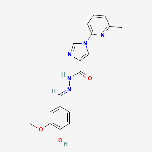 molecular formula C18H17N5O3 B2493110 N'-[(1E)-(4-hydroxy-3-methoxyphenyl)methylidene]-1-(6-methylpyridin-2-yl)-1H-imidazole-4-carbohydrazide CAS No. 478257-57-7
