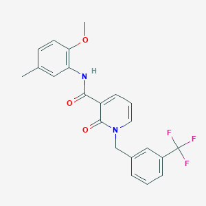 molecular formula C22H19F3N2O3 B2493190 N-(2-methoxy-5-methylphenyl)-2-oxo-1-{[3-(trifluoromethyl)phenyl]methyl}-1,2-dihydropyridine-3-carboxamide CAS No. 946221-61-0
