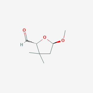 molecular formula C8H14O3 B024932 2-Furancarboxaldehyde, tetrahydro-5-methoxy-3,3-dimethyl-, trans-(9CI) CAS No. 110528-15-9