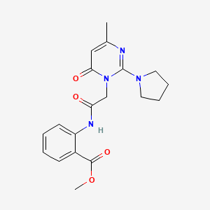 molecular formula C19H22N4O4 B2493209 Methyl 2-{2-[4-methyl-6-oxo-2-(pyrrolidin-1-yl)-1,6-dihydropyrimidin-1-yl]acetamido}benzoate CAS No. 1251699-18-9