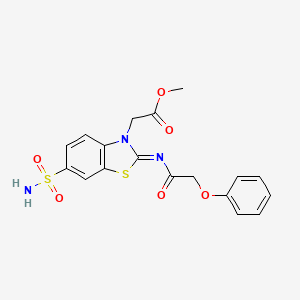 molecular formula C18H17N3O6S2 B2493306 methyl 2-[(2Z)-2-[(2-phenoxyacetyl)imino]-6-sulfamoyl-2,3-dihydro-1,3-benzothiazol-3-yl]acetate CAS No. 865199-46-8