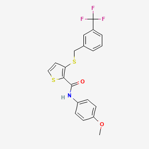 molecular formula C20H16F3NO2S2 B2493358 N-(4-methoxyphenyl)-3-({[3-(trifluoromethyl)phenyl]methyl}sulfanyl)thiophene-2-carboxamide CAS No. 250714-49-9