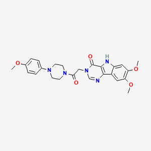 molecular formula C25H27N5O5 B2493380 7,8-dimethoxy-3-{2-[4-(4-methoxyphenyl)piperazin-1-yl]-2-oxoethyl}-3H,4H,5H-pyrimido[5,4-b]indol-4-one CAS No. 1105211-25-3