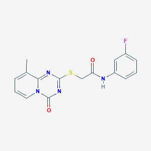 molecular formula C16H13FN4O2S B2493410 N-(3-fluorophenyl)-2-({9-methyl-4-oxo-4H-pyrido[1,2-a][1,3,5]triazin-2-yl}sulfanyl)acetamide CAS No. 896339-99-4