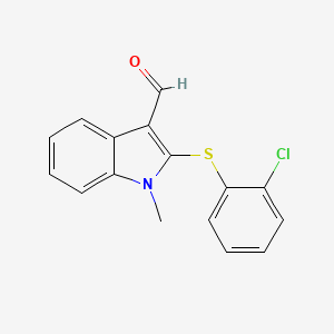 molecular formula C16H12ClNOS B2493442 2-[(2-chlorophenyl)sulfanyl]-1-methyl-1H-indole-3-carbaldehyde CAS No. 338416-38-9