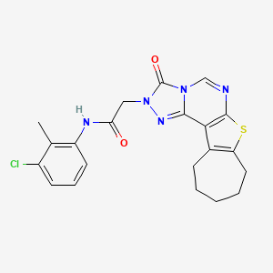 molecular formula C21H20ClN5O2S B2493443 N-(3-chloro-2-methylphenyl)-2-{14-oxo-9-thia-11,13,15,16-tetraazatetracyclo[8.7.0.0^{2,8}.0^{13,17}]heptadeca-1(10),2(8),11,16-tetraen-15-yl}acetamide CAS No. 1207055-88-6