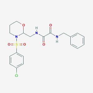 molecular formula C20H22ClN3O5S B2493452 N'-benzyl-N-{[3-(4-chlorobenzenesulfonyl)-1,3-oxazinan-2-yl]methyl}ethanediamide CAS No. 872986-63-5