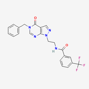 molecular formula C22H18F3N5O2 B2493453 N-(2-(5-benzyl-4-oxo-4,5-dihydro-1H-pyrazolo[3,4-d]pyrimidin-1-yl)ethyl)-3-(trifluoromethyl)benzamide CAS No. 921911-22-0