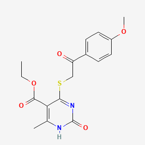 molecular formula C17H18N2O5S B2493540 ethyl 4-{[2-(4-methoxyphenyl)-2-oxoethyl]sulfanyl}-6-methyl-2-oxo-1,2-dihydropyrimidine-5-carboxylate CAS No. 900002-38-2
