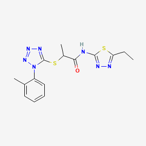 molecular formula C15H17N7OS2 B2493562 N-(5-ethyl-1,3,4-thiadiazol-2-yl)-2-{[1-(2-methylphenyl)-1H-1,2,3,4-tetrazol-5-yl]sulfanyl}propanamide CAS No. 887347-01-5