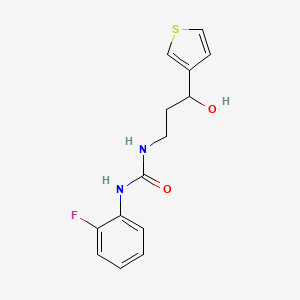molecular formula C14H15FN2O2S B2493580 1-(2-Fluorophenyl)-3-(3-hydroxy-3-(thiophen-3-yl)propyl)urea CAS No. 2034466-58-3