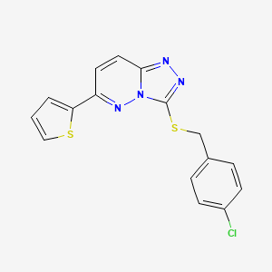 molecular formula C16H11ClN4S2 B2493586 3-((4-Chlorobenzyl)thio)-6-(thiophen-2-yl)-[1,2,4]triazolo[4,3-b]pyridazine CAS No. 894051-63-9