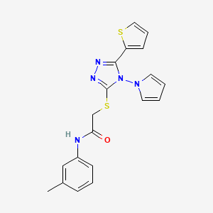 molecular formula C19H17N5OS2 B2493598 N-(3-methylphenyl)-2-{[4-(1H-pyrrol-1-yl)-5-(thiophen-2-yl)-4H-1,2,4-triazol-3-yl]sulfanyl}acetamide CAS No. 886932-51-0