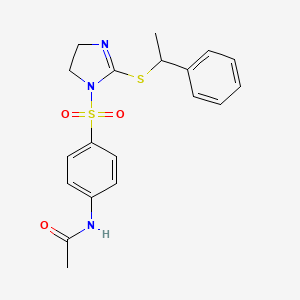 molecular formula C19H21N3O3S2 B2493690 N-[4-({2-[(1-phenylethyl)sulfanyl]-4,5-dihydro-1H-imidazol-1-yl}sulfonyl)phenyl]acetamide CAS No. 868217-01-0