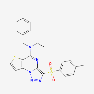 molecular formula C23H21N5O2S2 B2493717 N-benzyl-N-ethyl-10-(4-methylbenzenesulfonyl)-5-thia-1,8,11,12-tetraazatricyclo[7.3.0.0^{2,6}]dodeca-2(6),3,7,9,11-pentaen-7-amine CAS No. 892732-43-3