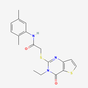 molecular formula C18H19N3O2S2 B2493789 N-(2,5-dimethylphenyl)-2-({3-ethyl-4-oxo-3H,4H-thieno[3,2-d]pyrimidin-2-yl}sulfanyl)acetamide CAS No. 1252922-04-5