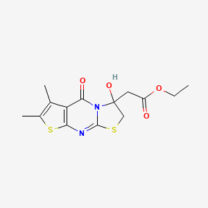 B2493798 ethyl (3-hydroxy-6,7-dimethyl-5-oxo-2,3-dihydro-5H-[1,3]thiazolo[3,2-a]thieno[2,3-d]pyrimidin-3-yl)acetate CAS No. 327094-67-7
