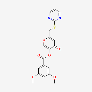 molecular formula C19H16N2O6S B2493828 4-oxo-6-[(pyrimidin-2-ylsulfanyl)methyl]-4H-pyran-3-yl 3,5-dimethoxybenzoate CAS No. 877635-84-2