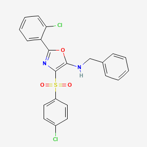 molecular formula C22H16Cl2N2O3S B2493857 N-benzyl-4-(4-chlorobenzenesulfonyl)-2-(2-chlorophenyl)-1,3-oxazol-5-amine CAS No. 276263-63-9