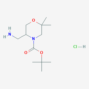 B2493865 Tert-butyl 5-(aminomethyl)-2,2-dimethylmorpholine-4-carboxylate;hydrochloride CAS No. 2413898-68-5