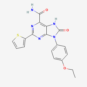 molecular formula C18H15N5O3S B2493870 9-(4-ethoxyphenyl)-8-oxo-2-(thiophen-2-yl)-8,9-dihydro-7H-purine-6-carboxamide CAS No. 898446-78-1