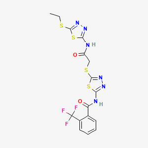 N-[5-[2-[(5-ethylsulfanyl-1,3,4-thiadiazol-2-yl)amino]-2-oxoethyl]sulfanyl-1,3,4-thiadiazol-2-yl]-2-(trifluoromethyl)benzamide