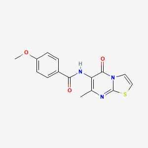 molecular formula C15H13N3O3S B2493929 4-methoxy-N-{7-methyl-5-oxo-5H-[1,3]thiazolo[3,2-a]pyrimidin-6-yl}benzamide CAS No. 954600-82-9