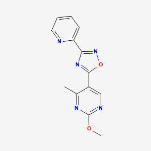 molecular formula C13H11N5O2 B2493953 2-methoxy-4-methyl-5-[3-(pyridin-2-yl)-1,2,4-oxadiazol-5-yl]pyrimidine CAS No. 2034329-78-5