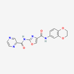 molecular formula C17H13N5O5 B2494087 N-(2,3-dihydrobenzo[b][1,4]dioxin-6-yl)-2-(pyrazine-2-carboxamido)oxazole-4-carboxamide CAS No. 1396844-78-2