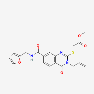 molecular formula C21H21N3O5S B2494120 ethyl 2-[(7-{[(furan-2-yl)methyl]carbamoyl}-4-oxo-3-(prop-2-en-1-yl)-3,4-dihydroquinazolin-2-yl)sulfanyl]acetate CAS No. 451467-22-4