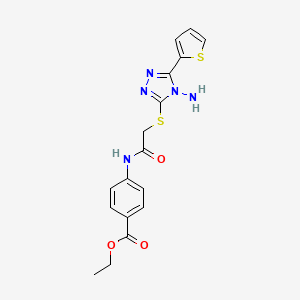 molecular formula C17H17N5O3S2 B2494138 ethyl 4-(2-{[4-amino-5-(thiophen-2-yl)-4H-1,2,4-triazol-3-yl]sulfanyl}acetamido)benzoate CAS No. 898607-05-1